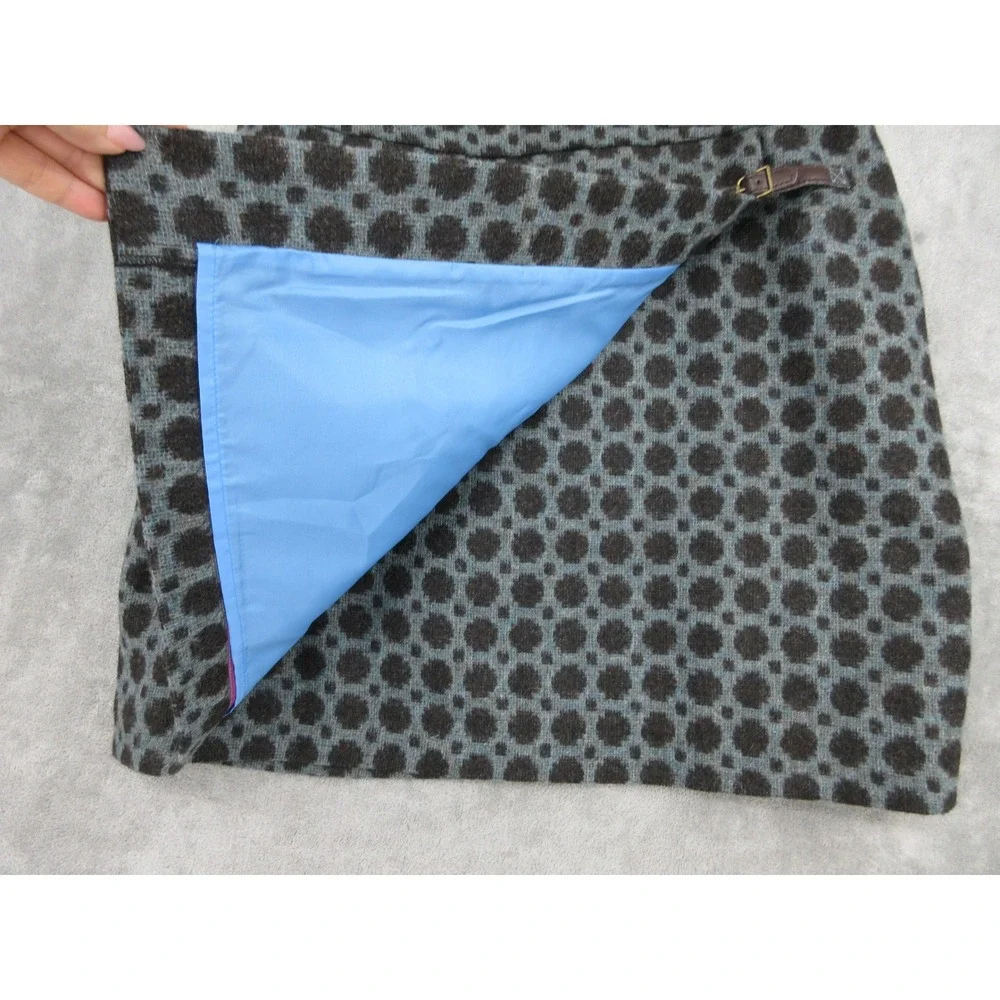 Boden Skirt Womens Size 12 Wool Wrap Buckle Mini Polka Dot Preppy Academia Grey